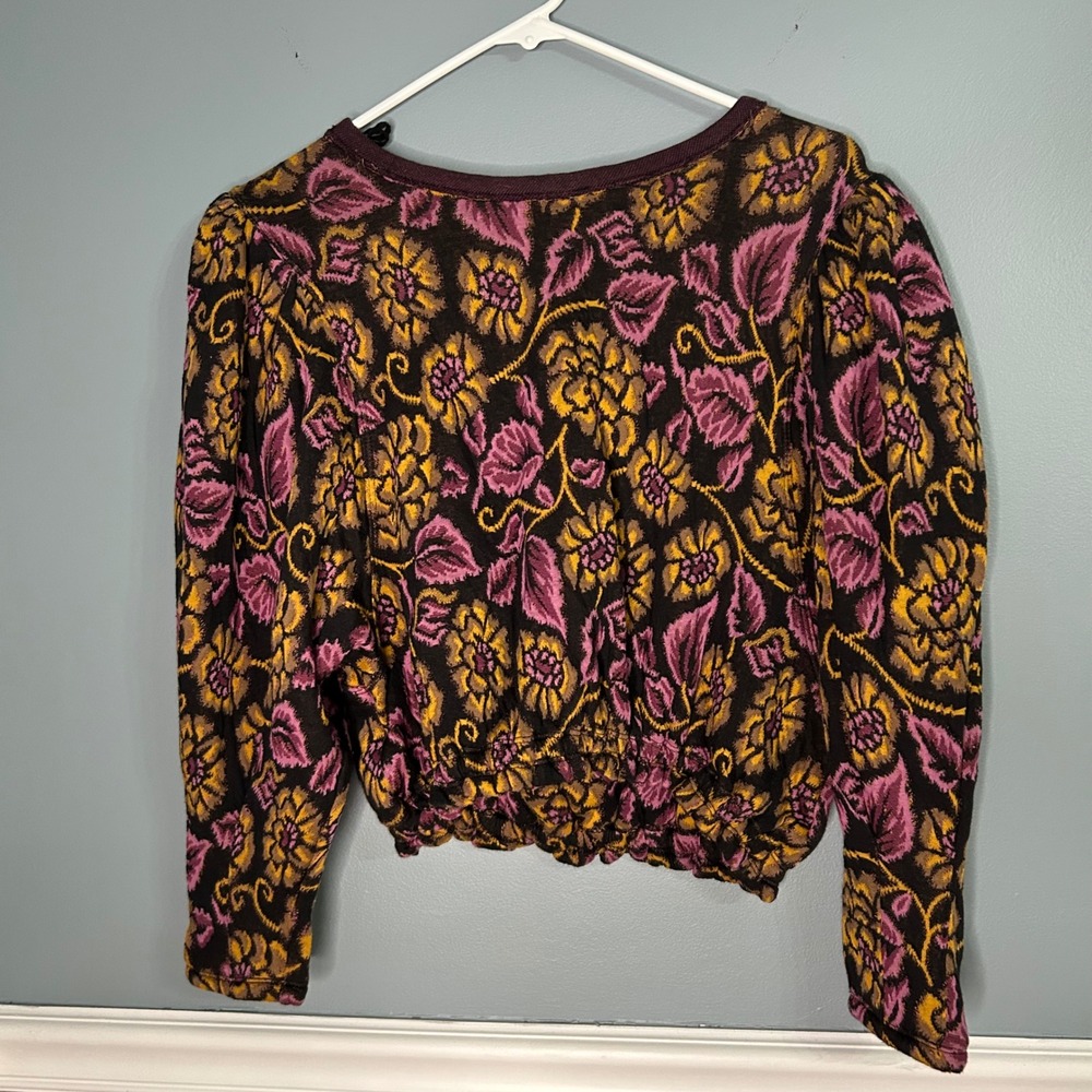 Free People no ordinary top Floral Jacquard Open Back Tie Cropped Knit Top Small